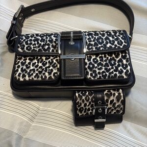 Michael Kors Colby Leather Leopard Calf Hair Print Shoulder Bag and Wallet